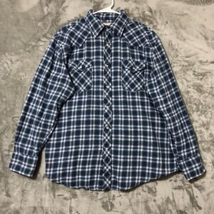 Wrangler Wrancher Long Sleeve Flannel Shirt Size XL Pearl Snap Buttons Western